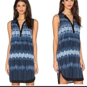 $395 Vince Sz XS 100% Silk Blue Black Tie Die Layered Shift Tunic Shirt Dress